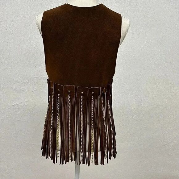 Ultra Rare Vintage Duette Leather Fringe with Chains Vest Made in Spain - Picture 2 of 16